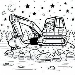 Buddelnder Bagger - Bagger am Seeufer, Winterabend Dämmerung, Hydrauliksysteme Stille