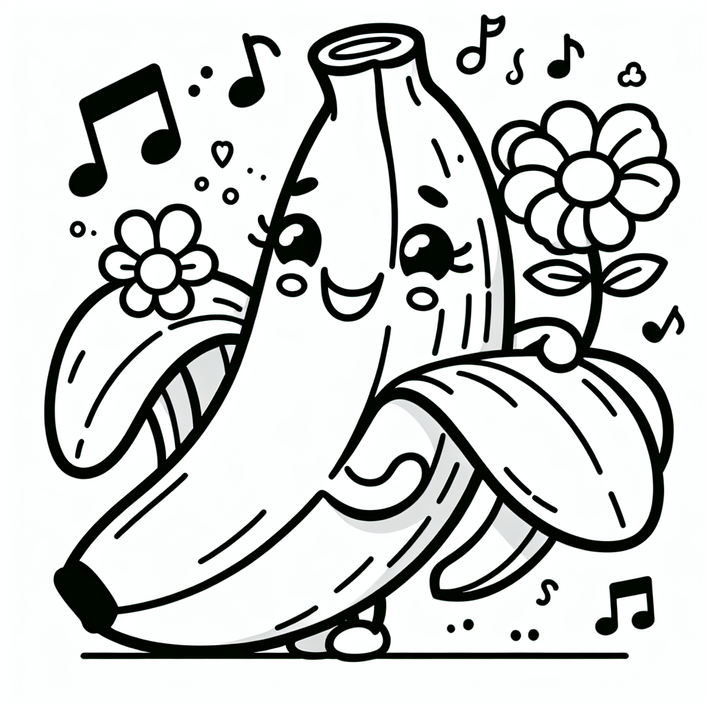 Singende Banane - Tags: Banane, Ausmalen, Tropen, Musik, Freude.