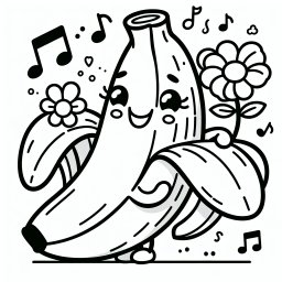 Singende Banane - Tags: Banane, Ausmalen, Tropen, Musik, Freude.