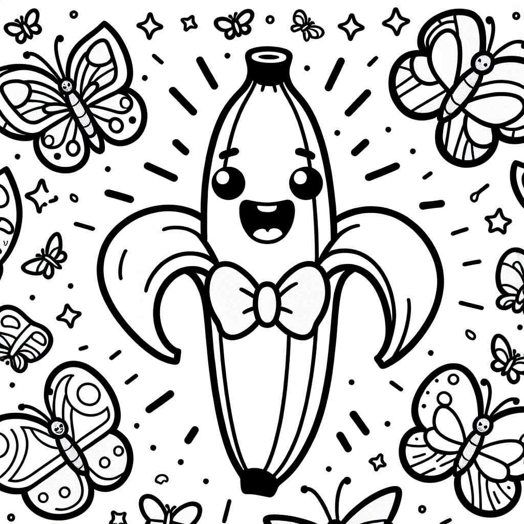 In den tiefen Tropen, in einem kleinen, fröhlichen Dschungel, wuchs eine ganz besondere Banane namens Benny. Benny war keine gewöhnliche Banane; er liebte es, sich schick zu machen und trug immer eine leuchtend rote Fliege. Eines Morgens beschloss Benny, die Welt außerhalb seiner Bananenstaude zu erkunden. Er glitt elegant aus seiner Schale und hüpfte auf den Boden.
Unterwegs traf er auf eine Gruppe von bunten Schmetterlingen, die neugierig um ihn herumflatterten. "Hallo Benny!" summten sie fröhlich. "Wir haben gehört, du bist ein exzellenter Snack für hungrige Abenteurer!" Benny kicherte und antwortete: "Das mag sein, aber heute bin ich auf Abenteuer aus!"
Die Schmetterlinge schlugen vor, eine Pause einzulegen und mit Benny ein künstlerisches Spiel zu spielen. Sie falteten ihre Flügel zu Pinseln und malten die tropischen Bäume in leuchtendem Gelb an. Benny sprühte vor Begeisterung und wälzte sich durch die bunten Farben, um einen kunterbunten Abdruck seiner selbst zu hinterlassen.
Am Ende ihres kreativen Tages war Benny nicht nur eine Banane, sondern ein strahlendes Kunstwerk, das sich mitten in der Dschungelwelt von seiner fröhlichsten Seite zeigte.