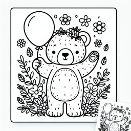 Neugieriger Ballonbär - Tags: Bären, Abenteuer, Malspaß, Cartoon, Fantasie.