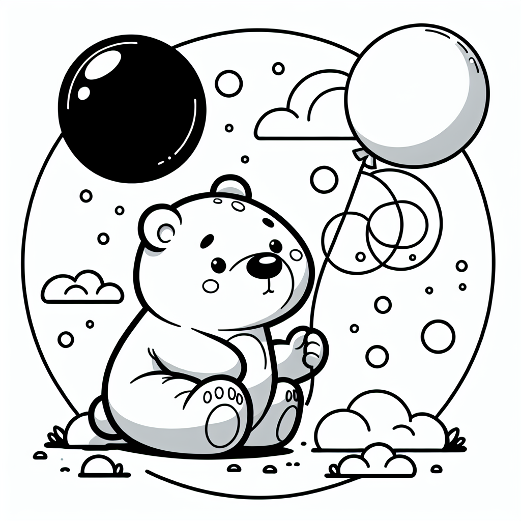 Entspannter Bärenballon - Tags: Bären, Ausmalspaß, Kinderzeichnungen, Cartoon-Stil, Kreativität.