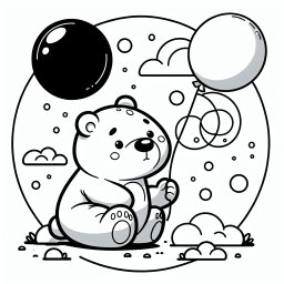 Entspannter Bärenballon - Tags: Bären, Ausmalspaß, Kinderzeichnungen, Cartoon-Stil, Kreativität.