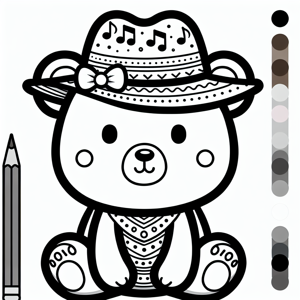 Musikalischer Hutbär - Bär, Ausmalbild, Musik, Kinder, Farbenfreude