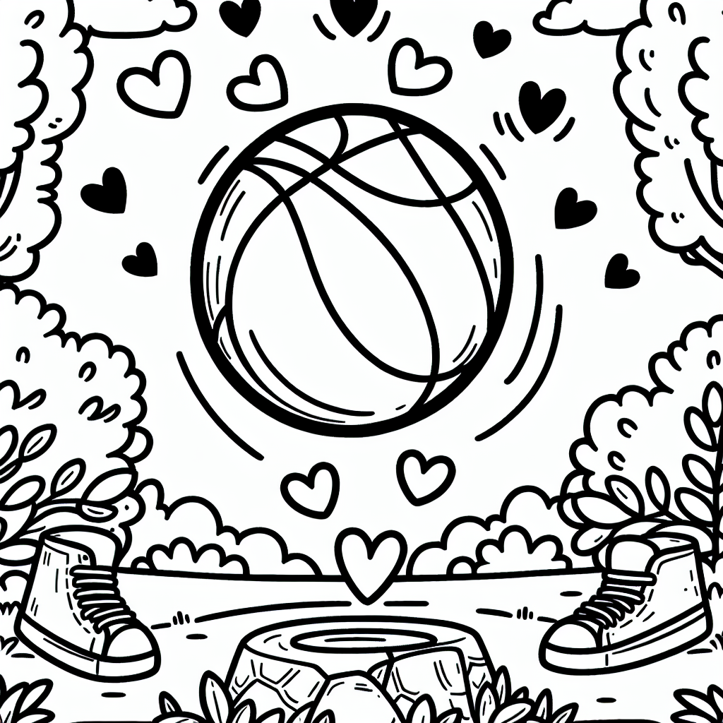 Hüpfender Basketball - Kinderbuch, Malvorlage, Frühling, Park, Sportaktivität