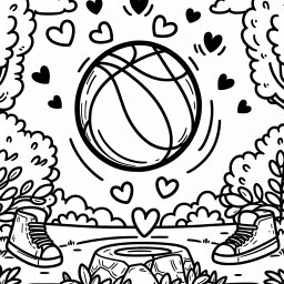 Hüpfender Basketball - Kinderbuch, Malvorlage, Frühling, Park, Sportaktivität
