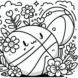 Ruhiger Korblum – Tags: Basketball, Spaß, Ausmalbild, Blumenwiese, Wettbewerb