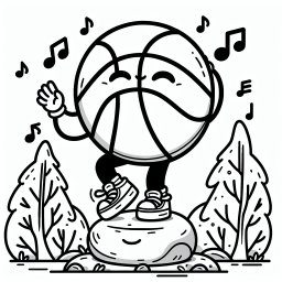 Tanzender Basketball - Basketball, Kinderbuch, Malvorlage, Winter, Musik