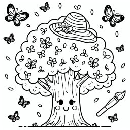 Fröhlicher Hutbaum – Tags: #Baum #Kreativität #Ausmalbilder #Jahreszeiten #Schmetterlinge