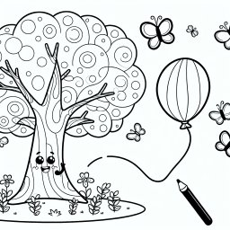 Freundlicher Ballonbaum – Tags: Bäumen, Wald, Jahreszeiten, Kreativität, Ausmalspaß