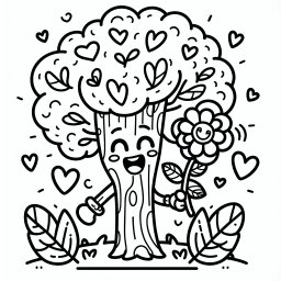 Aufgeregter Blumenbaum – Tags: Baum, Ausmalbild, Kreativität, Kinder, Cartoon.