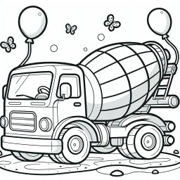 Neugieriger Mischballon – # Betonmischer, # Baustelle, # Schmetterlinge, # Ausmalbild, # Bauabenteuer