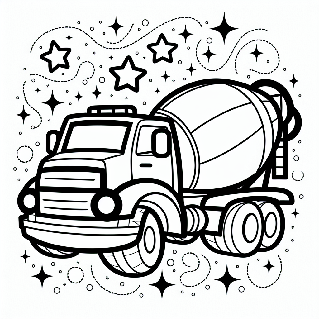 Fröhlicher Mixhut - Tags: Betonmischer, Baustelle, Ausmalbild, Kinder, Kreativität