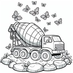 Neugieriger Mischflügel – Tags: Betonmischer, Ausmalbild, Bauarbeiter, Schmetterlinge, Kreativität