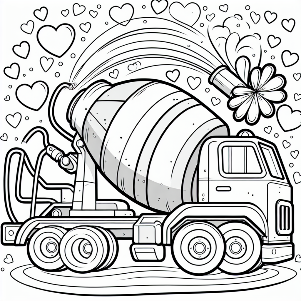 Fröhlicher Mischblume - Tags: Betonmischer, Baustelle, Kinder, Ausmalbild, Cartoons