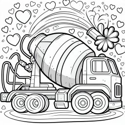 Fröhlicher Mischblume - Tags: Betonmischer, Baustelle, Kinder, Ausmalbild, Cartoons