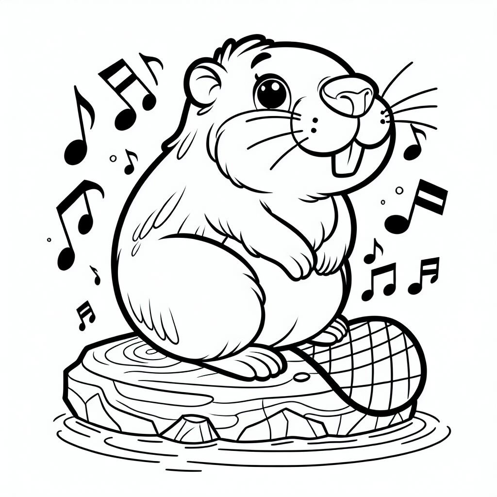 Musikalischer Biber - Tags: Biber, Malbuch, Ausmalbild, Kinder, Musiknoten