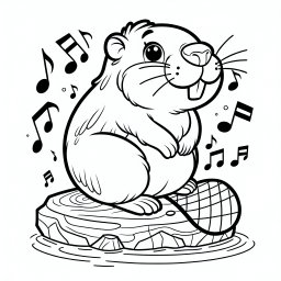 Musikalischer Biber - Tags: Biber, Malbuch, Ausmalbild, Kinder, Musiknoten