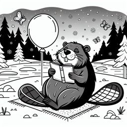 Biber liest ein Buch - Biber, Winterpark, Ausmalbild, Waldtiere, Abendstimmung