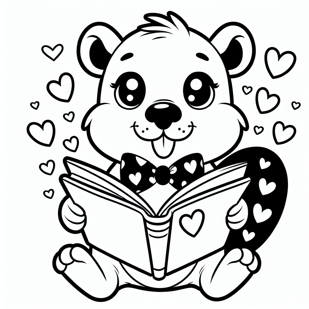 Lustiger Leseratte - Tags: Biber, Ausmalbild, Fliege, Buch, Kinderzeichnungen.