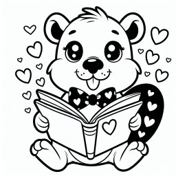 Lustiger Leseratte - Tags: Biber, Ausmalbild, Fliege, Buch, Kinderzeichnungen.