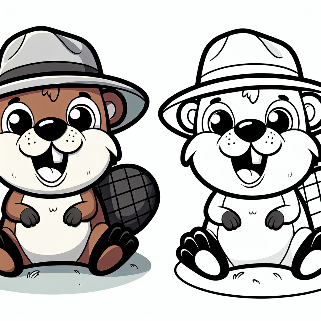 Fröhlicher Hutbiber - Tags: #Biber #Ausmalen #Kinder #Kreativität #Malbuch