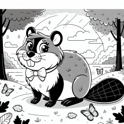 Neugieriger Biber im Herbstpark - Biber, Herbstabend, Ausmalbild, Natur genießen, neugieriger Biber