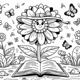 Die mutige Blumenlesestunde - Blume im Buch, Frühlingserwachen, fröhliche Farben, lustige Schmetterlinge, Hut mit Schleife