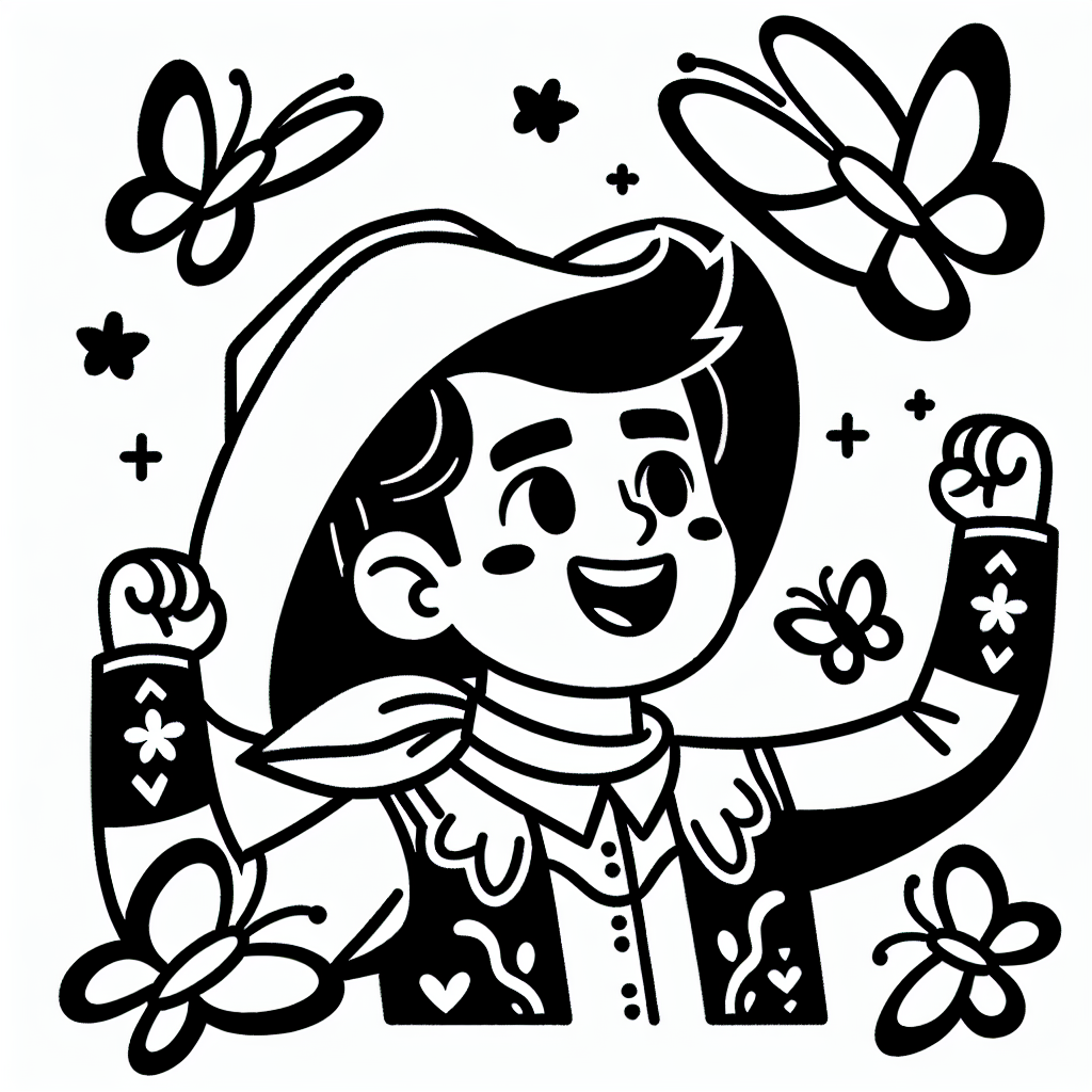 fröhlicher Schmetterlingsreiter - #Cowboy #Ausmalbild #Kreativität #Kinder #Bastelspaß