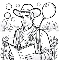 Abenteuerlustiger Cowboy - Cowboyhut, Ballon, Wiese, Buch, Lasso, Sheriffstern, Cowboy