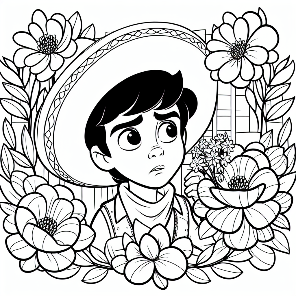 Neugieriger Cowboy - Tags: Cowboy, Wilder Westen, Blumen, Ausmalbild, Kreativität