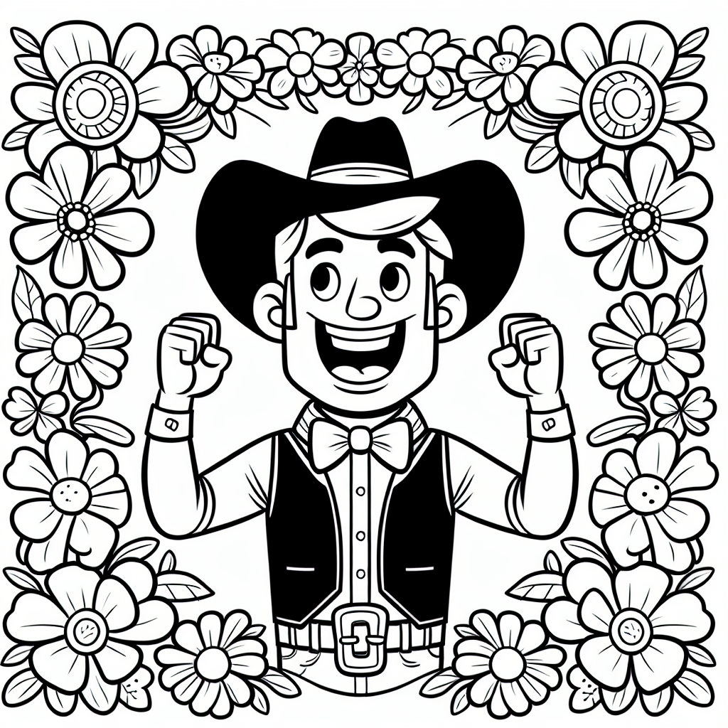 Lustiger Blumenreiter - Tags: Cowboys, Ausmalbilder, Kinder, Kreativität, Abenteuer.