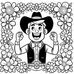 Lustiger Blumenreiter - Tags: Cowboys, Ausmalbilder, Kinder, Kreativität, Abenteuer.
