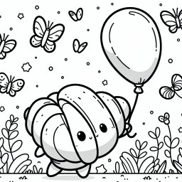 Neugier-Croissant – Tags: Ausmalbild, Croissant, Schmetterlinge, Ballon, Kinderkunst