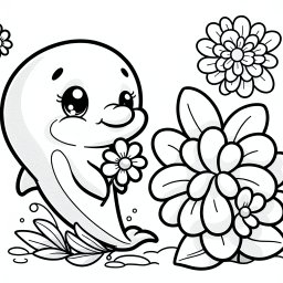 Blumendelfin – Tags: Delfin, Meer, Blumen, Freundschaft, Ausmalen.