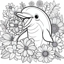 Frühlingsdelfin – Tags: Delfine, Meer, Blumen, Freundschaft, Ausmalspaß