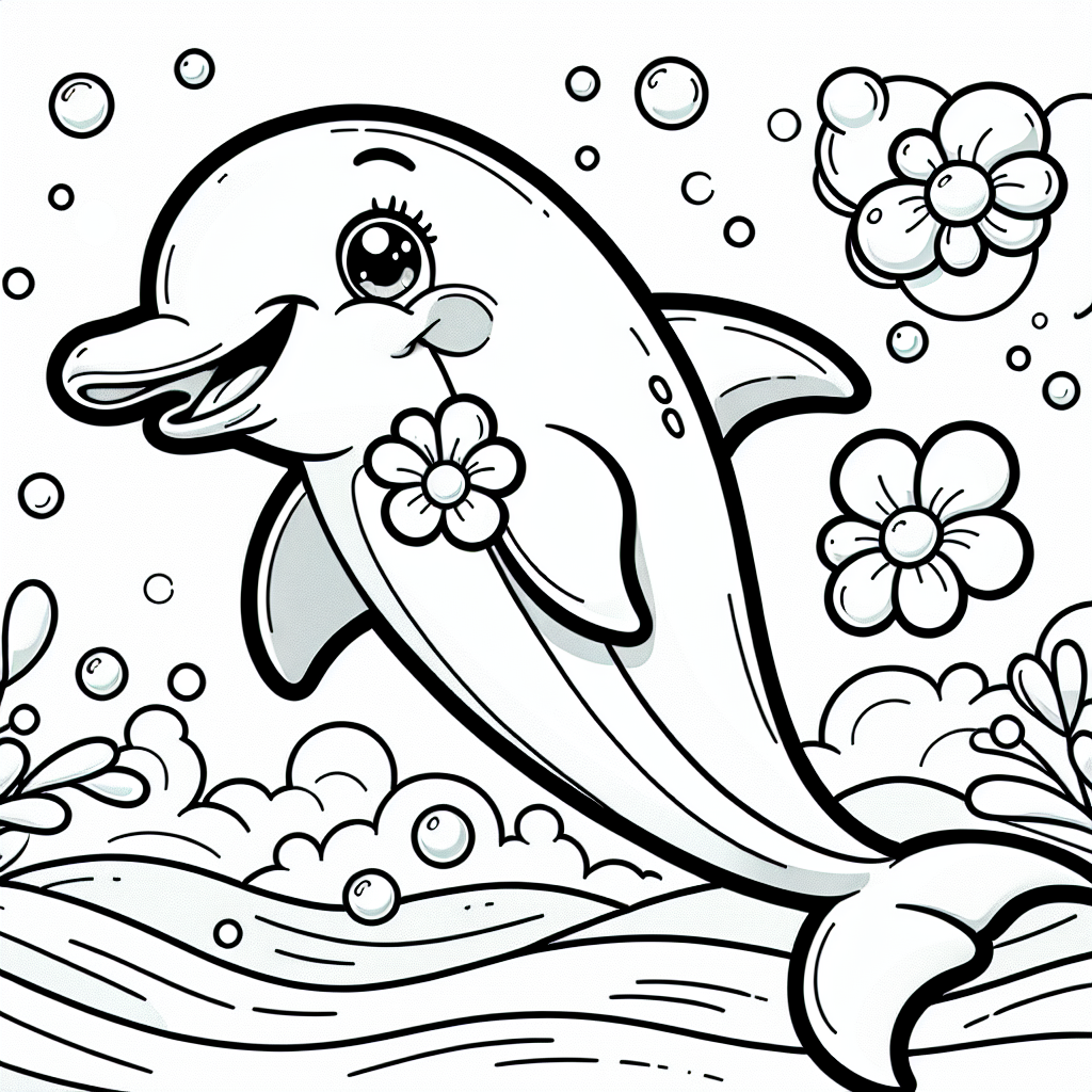 Lustiger Blubbdelfin - Tags: Delfine, Ausmalen, Meer, Freundschaft, Kreativität