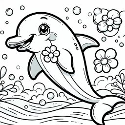 Lustiger Blubbdelfin - Tags: Delfine, Ausmalen, Meer, Freundschaft, Kreativität