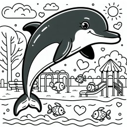 Fliegender Delfinfreund - Delfin, Fischschwarm, Spielplatz, Winterlandschaft, Freundschaft, Meeresspaß