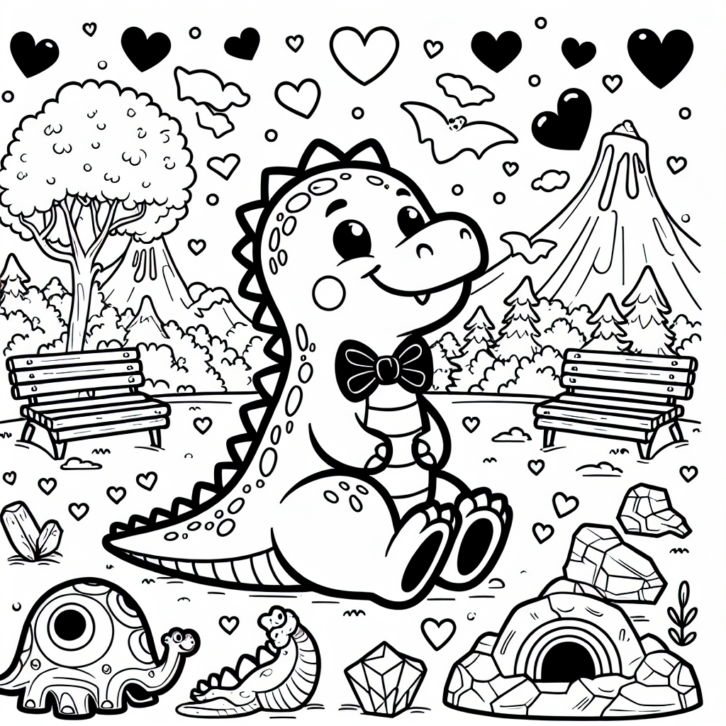 Fröhlicher Dinosaurier im Winterwunderland - Dinosaurier, Ausmalen, Kinderbild, Spielplatz, Vulkan