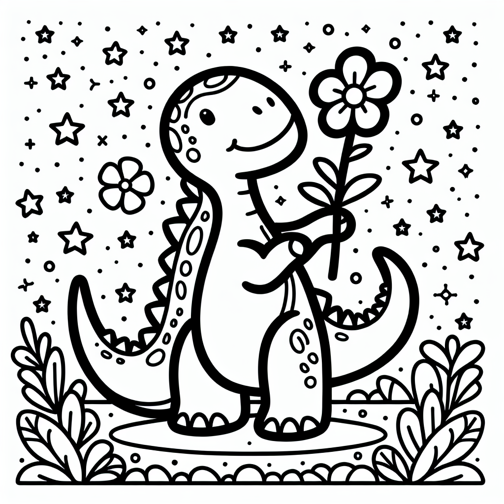 Willkommen in der fantastischen Welt der Dinosaurier! Unser fröhliches Ausmalbild bringt einen ganz besonderen Dino in Dein Zimmer: ein freundlicher Dinosaurier, der mit einem breiten Lächeln eine Blume in seinen winzigen Pranken hält. Umgeben von leuchtenden kleinen Sternen, wartet er nur darauf, von Dir in allen Farben des Regenbogens ausgemalt zu werden.
Dieses Bild ist perfekt für kleine Künstler mit großen Träumen. Die klaren schwarzen Linien sorgen dafür, dass auch kleine Hände nicht über den Rand malen. Probiere aus, den Dinosaurier in leuchtendem Grün oder Blau zu malen, oder lass Deiner Fantasie freien Lauf und erfinde neue Farben! Vielleicht eine pinke Riesenechse oder ein lilafarbener Dino? Die Blume kann in bunten Pastelltönen erstrahlen, während die Sterne in Gelb, Silber oder Gold leuchten.
Während du malst, kannst du dir vorstellen, wie dieser Dino in der Urzeit lebte - vielleicht neben rauchenden Vulkanen oder nahe einem geheimnisvollen Fossilien-Fundort. Wusstest du, dass Dino-Eier oft in Nestern versteckt waren? Vielleicht hält dein Dino seine Blume als Geschenk für seine Dino-Familie!
Viel Spaß beim Ausmalen und beim Eintauchen in die abenteuerliche Welt der Dinosaurier!