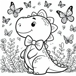 Flatterfreunde Rex – Tags: Dinosaurier, Ausmalbild, Urzeit, Schmetterlinge, Kreativität