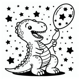 Aufgeregter Ballondino – Tags: Dinosaurier, Abenteuer, Urzeit, Malen, Kreativität