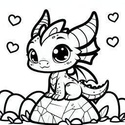Neugierherz-Drache – Tags: Drache, Ausmalbild, Fliegen, Schätze, Flammen