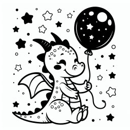 Entspannter Ballondrache - Tags: Drachen, Ausmalbild, Luftballon, Sterne, Cartoon.