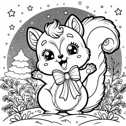 Fröhliches Eichhörnchen-Abenteuer - Eichhörnchen, Winterlandschaft, Schnee, Abendhimmel, Sterne, Malspaß