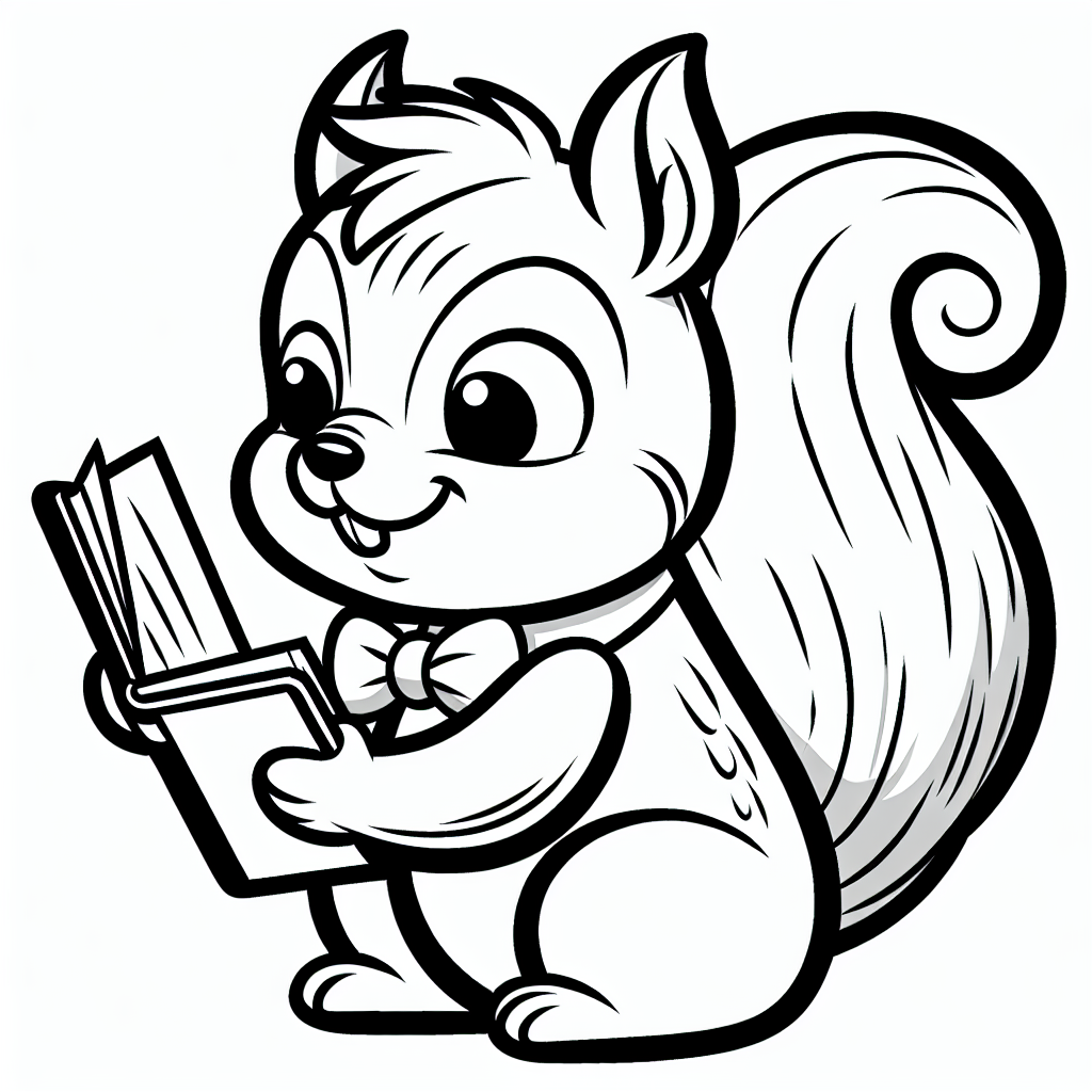 Lesefreudiges Eichhörnchen - Eichhörnchen, Ausmalbild, Kinderfreundlich, Kreativ, Spaß