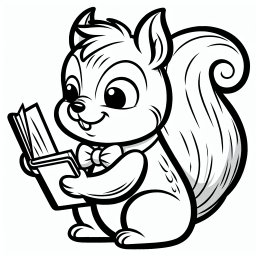 Lesefreudiges Eichhörnchen - Eichhörnchen, Ausmalbild, Kinderfreundlich, Kreativ, Spaß