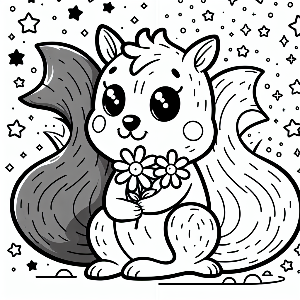 Fröhlicher Blütenfreund - Tags: #Eichhörnchen #Ausmalen #Kinder #Kreativität #NaturAbenteuer