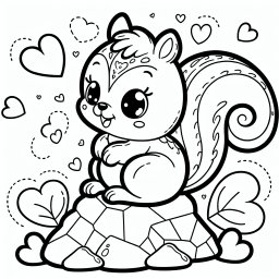 Verspieltes Herz - Tags: Eichhörnchen, Malbuch, Ausmalbild, Kinder, Herzen